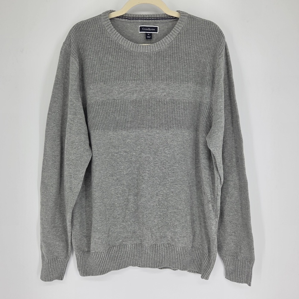Mens 100% Cotton Crew Neck Sweater XL 90s Minimalist Preppy Classic Casual Gray